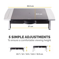 Fellowes Computer Monitor Stand with 5 Height Adjustments - Office Suites Monitor Riser with Storage Tray - Ergonomic Adjustable Monitor Stand for Computers - Max Weight 36KG/Max Size 28