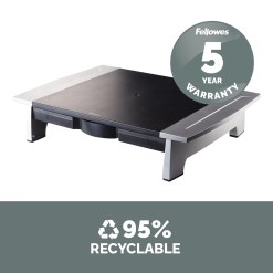 Fellowes Computer Monitor Stand with 5 Height Adjustments - Office Suites Monitor Riser with Storage Tray - Ergonomic Adjustable Monitor Stand for Computers - Max Weight 36KG/Max Size 28