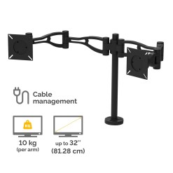Fellowes Vista Dual Monitor Arm - Monitor Mount for 10KG 26 inch Screens - Ergonomic Adjustable Monitor Arm Desk Mount - Pan 180° Rotation 360°, VESA 75 x 75/100 x 100 - Black - image 3