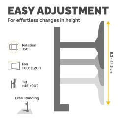 Fellowes Seasa Single Monitor Arm - Freestanding Monitor Mount for 8KG 32 inch Screens - Ergonomic Adjustable Monitor Arm - Tilt 45° Pan 120° Rotation 360°, VESA 75 x 75/100 x 100 - Black - image 4