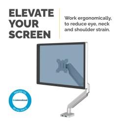 Fellowes Platinum Series Monitor Arm - Monitor Mount for 8KG 40 Inch Screens - Adjustable Monitor Desk Mount - Tilt 45° Pan 180° Swivel 360° Rotation 360°, VESA 75 x 75/100 x 100 - Silver - image 2
