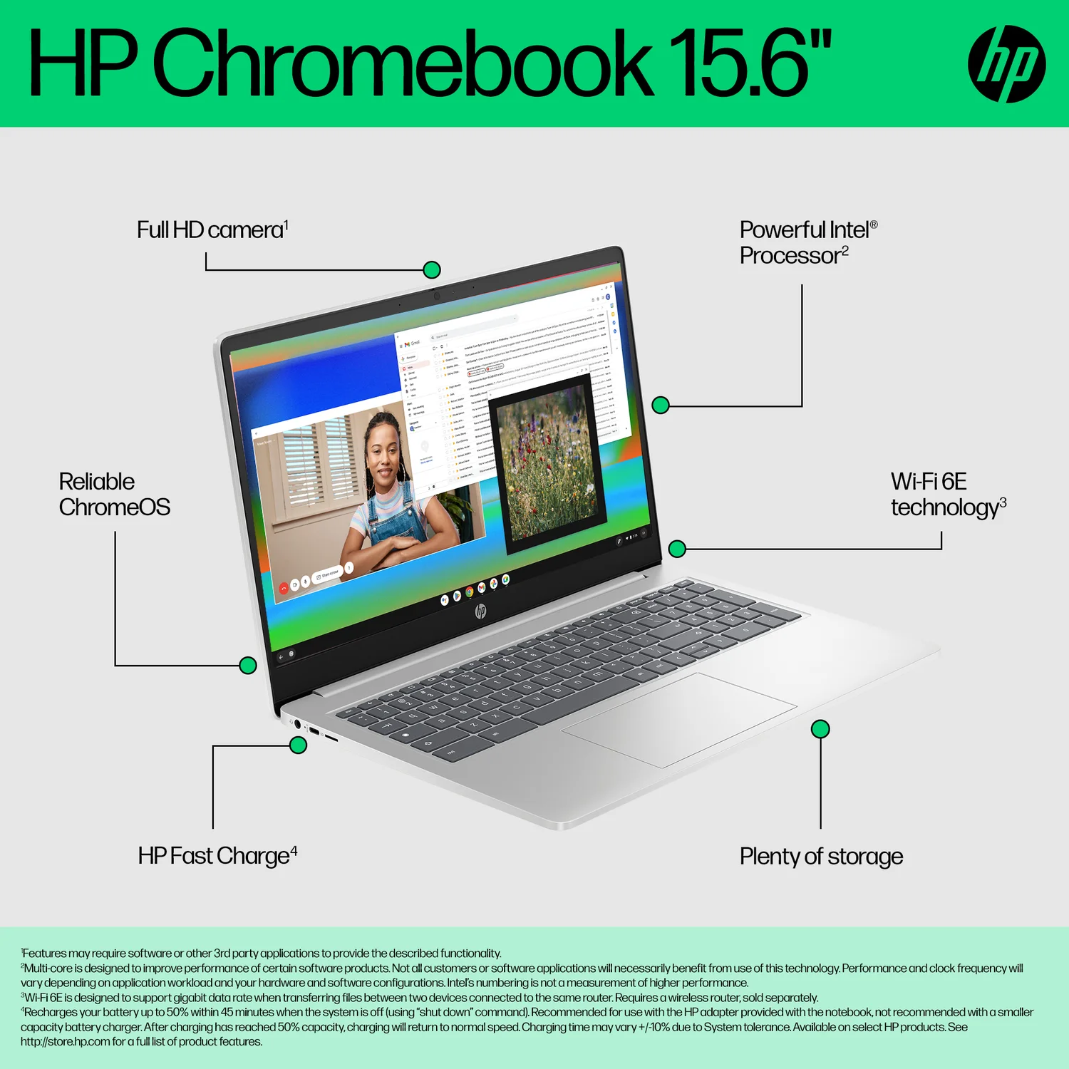 HP Chromebook 15a-nb0004na Intel® Core™ i3 i3-N305 39.6 cm (15.6") Full HD 8 GB LPDDR5-SDRAM 256 GB Flash Wi-Fi 6 (802.11ax) ChromeOS Silver - image 10