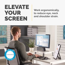 Fellowes Computer Monitor Stand with 3 Height Adjustments - Standard Monitor Riser with Cable Management - Ergonomic Adjustable Monitor Stand for Computers - Max Weight 27KG/Max Size 21" - Platinum - image 2