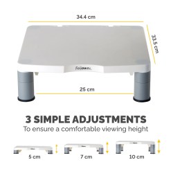 Fellowes Computer Monitor Stand with 3 Height Adjustments - Standard Monitor Riser with Cable Management - Ergonomic Adjustable Monitor Stand for Computers - Max Weight 27KG/Max Size 21