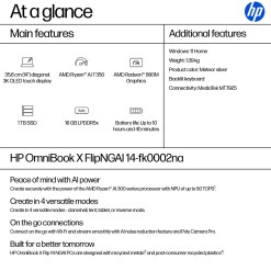 HP OmniBook X Flip 14-fk0002na Copilot+ PC AMD Ryzen AI 7 350 Hybrid (2-in-1) 35.6 cm (14
