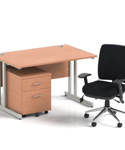 Impulse 1200mm Cantilever Straight Desk With Mobile Pedestal and Chiro Medium Back Black Operator Chair