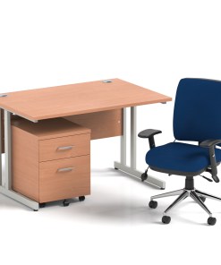 Impulse 1200mm Cantilever Straight Desk With Mobile Pedestal and Chiro Medium Back Blue Operator Chair