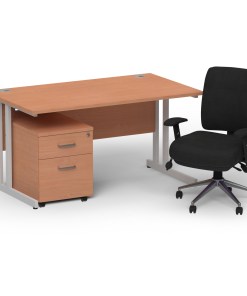 Impulse 1400mm Cantilever Straight Desk With Mobile Pedestal and Chiro Medium Back Black Operator Chair