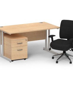 Impulse 1400mm Cantilever Straight Desk With Mobile Pedestal and Chiro Medium Back Black Operator Chair