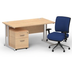 Impulse 1400mm Cantilever Straight Desk With Mobile Pedestal and Chiro Medium Back Blue Operator Chair - image 2