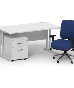 Impulse 1400mm Cantilever Straight Desk With Mobile Pedestal and Chiro Medium Back Blue Operator Chair