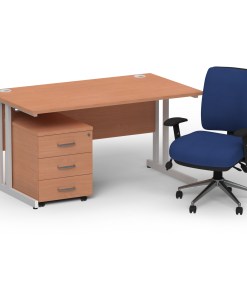 Impulse 1400mm Cantilever Straight Desk With Mobile Pedestal and Chiro Medium Back Blue Operator Chair