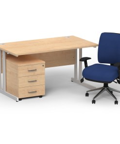Impulse 1400mm Cantilever Straight Desk With Mobile Pedestal and Chiro Medium Back Blue Operator Chair