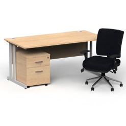 Impulse 1600mm Cantilever Straight Desk With Mobile Pedestal and Chiro Medium Back Black Operator Chair - image 2