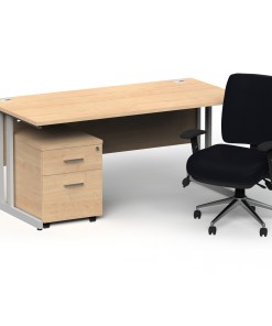 Impulse 1600mm Cantilever Straight Desk With Mobile Pedestal and Chiro Medium Back Black Operator Chair