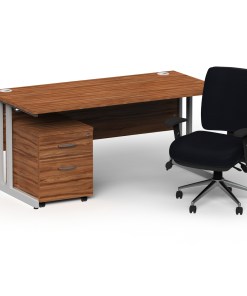 Impulse 1600mm Cantilever Straight Desk With Mobile Pedestal and Chiro Medium Back Black Operator Chair