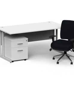 Impulse 1600mm Cantilever Straight Desk With Mobile Pedestal and Chiro Medium Back Black Operator Chair