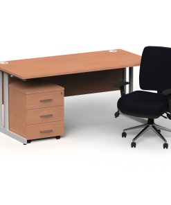 Impulse 1600mm Cantilever Straight Desk With Mobile Pedestal and Chiro Medium Back Black Operator Chair