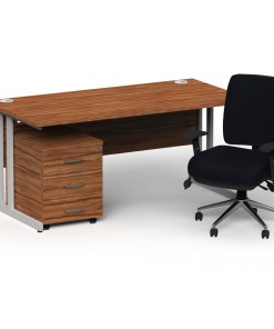 Impulse 1600mm Cantilever Straight Desk With Mobile Pedestal and Chiro Medium Back Black Operator Chair