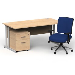 Impulse 1600mm Cantilever Straight Desk With Mobile Pedestal and Chiro Medium Back Blue Operator Chair - image 2