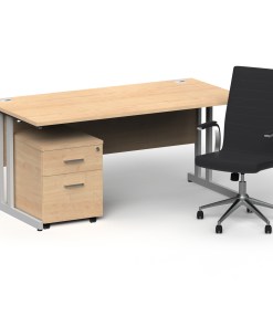Impulse 1600mm Cantilever Straight Desk With Mobile Pedestal and Ezra Black Executive Chair