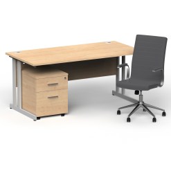 Impulse 1600mm Cantilever Straight Desk With Mobile Pedestal and Ezra Grey Executive Chair - image 2