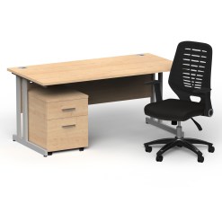 Impulse 1600mm Cantilever Straight Desk With Mobile Pedestal and Relay Black Back Operator Chair - image 2