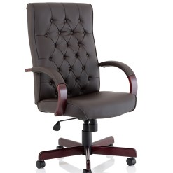 Chesterfield High Back Leather Executive Office Chair with Arms