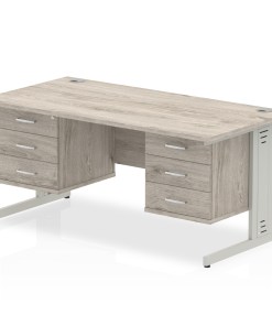 Impulse 1600mm Cable Managed Straight Desk With Two Fixed Pedestal