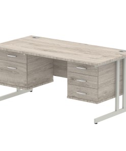 Impulse 1600mm Cantilever Straight Desk With Two Fixed Pedestal