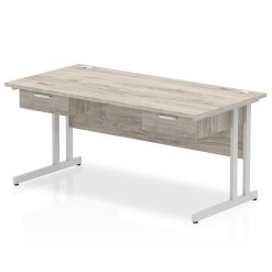 Impulse Cantilever Straight Desk Silver Frame With Two One Drawer Fixed Pedestals - image 3