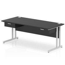 Impulse Cantilever Straight Desk Silver Frame With Two One Drawer Fixed Pedestals - image 9