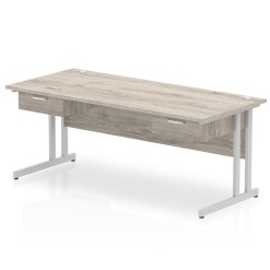 Impulse Cantilever Straight Desk Silver Frame With Two One Drawer Fixed Pedestals - image 10