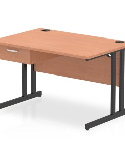 Impulse Cantilever Straight Desk Black Frame With Single One Drawer Fixed Pedestal