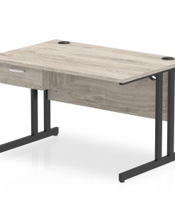 Impulse Cantilever Straight Desk Black Frame With Single One Drawer Fixed Pedestal
