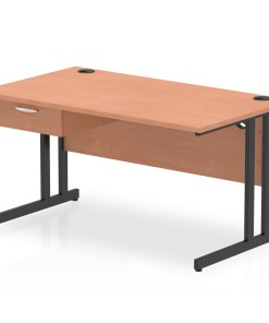 Impulse Cantilever Straight Desk Black Frame With Single One Drawer Fixed Pedestal