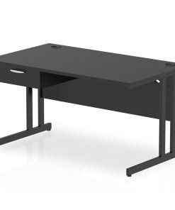 Impulse Cantilever Straight Desk Black Frame With Single One Drawer Fixed Pedestal