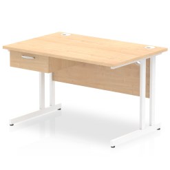 Impulse Cantilever Straight Desk White Frame With Single One Drawer Fixed Pedestal - image 4