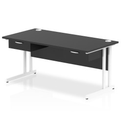 Impulse Cantilever Straight Desk White Frame With Two One Drawer Fixed Pedestals - image 2