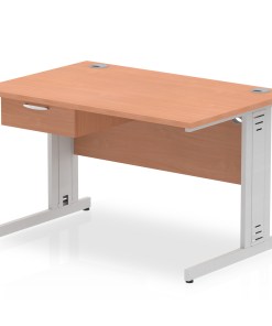 Impulse Cable Managed Straight Desk Silver Frame With Single One Drawer Fixed Pedestal