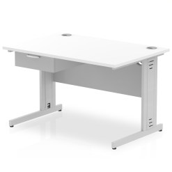 Impulse Cable Managed Straight Desk Silver Frame With Single One Drawer Fixed Pedestal - image 6