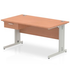 Impulse Cable Managed Straight Desk Silver Frame With Single One Drawer Fixed Pedestal - image 8