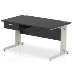 Impulse Cable Managed Straight Desk Silver Frame With Single One Drawer Fixed Pedestal - image 9