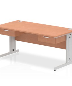 Impulse Cable Managed Straight Desk Silver Frame With Two One Drawer Fixed Pedestals