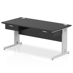 Impulse Cable Managed Straight Desk Silver Frame With Two One Drawer Fixed Pedestals - image 2