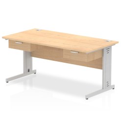 Impulse Cable Managed Straight Desk Silver Frame With Two One Drawer Fixed Pedestals - image 4