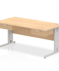 Impulse Cable Managed Straight Desk Silver Frame With Two One Drawer Fixed Pedestals