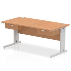 Impulse Cable Managed Straight Desk Silver Frame With Two One Drawer Fixed Pedestals - image 5