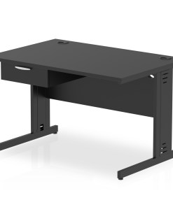 Impulse Cable Managed Straight Desk Black Frame With Single One Drawer Fixed Pedestal