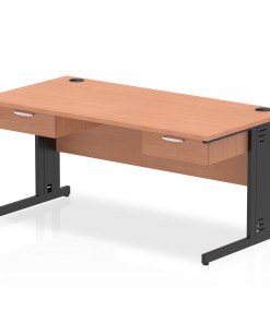Impulse Cable Managed Straight Desk Black Frame With Two One Drawer Fixed Pedestals
